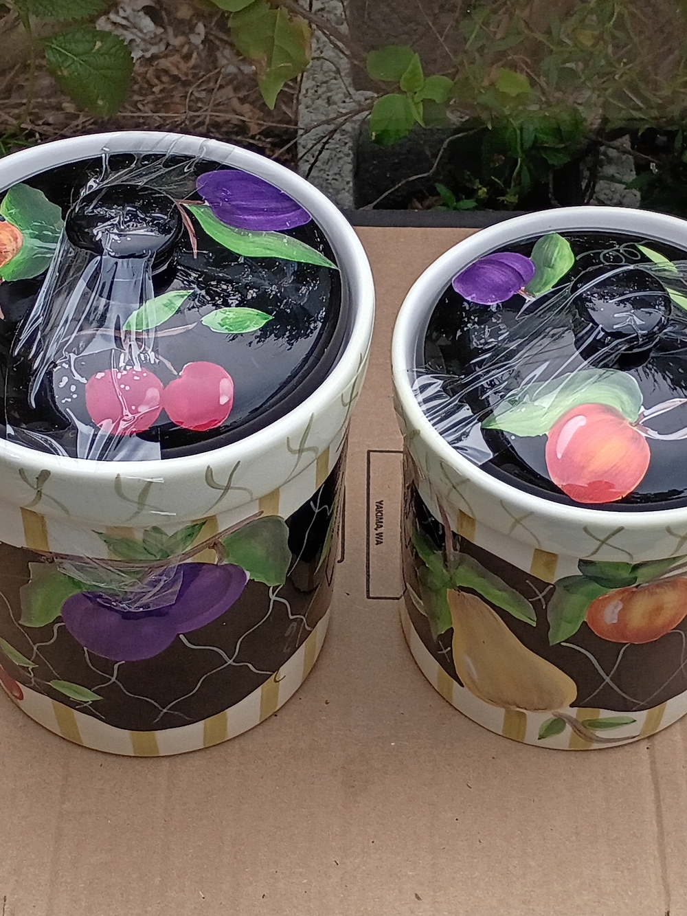 Certified International Fruit Pattern Ceramic Canister Set - Black, Multicolor